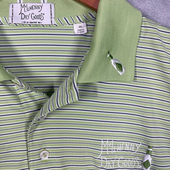 Mens XL Golf‎ Polo Shirt Netjets McIlhenny Dry Goods Short Sleeve Green Purple - Picture 2 of 9